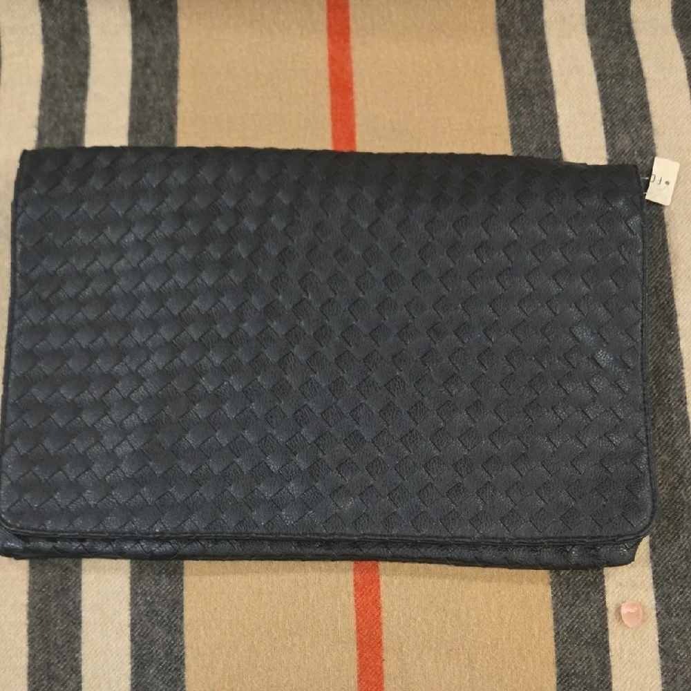 Forever 21 Large Black Woven Clutch 14X9 NWT